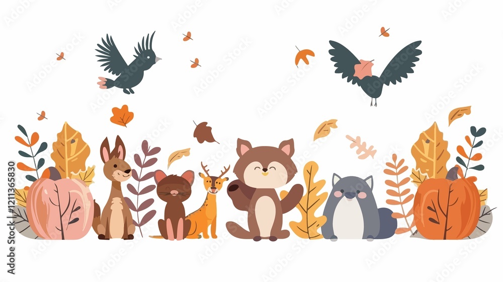 Obraz premium Thanksgiving Celebration with Cute Animals
