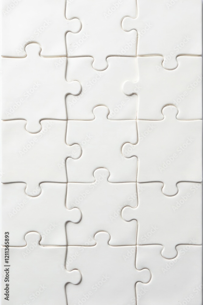 Blank White Jigsaw Puzzle Pieces Arranged in a Grid Pattern Ready for Completion Representing Unity, Teamwork, and Problem-Solving Blank White Jigsaw Puzzle Pieces Arranged in a Grid Pattern Ready for Completion Representing Unity, Teamwork, and Problem-Solving