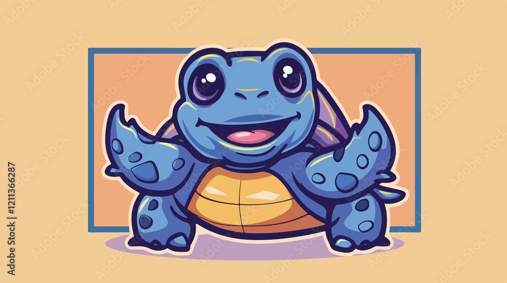Fototapeta premium Cheerful Turtle Mascot Flat Vector Illustration Design
