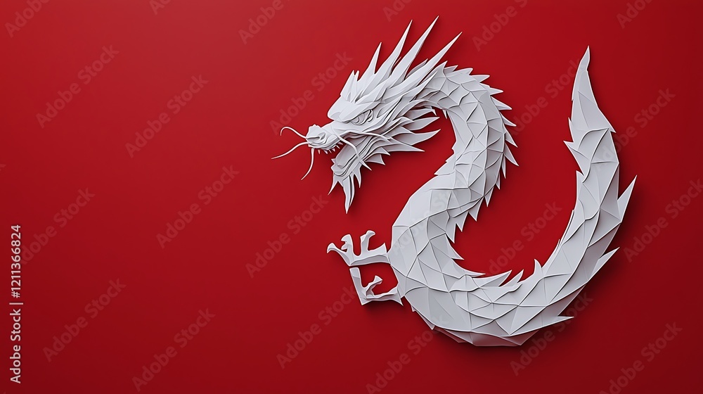 Obraz premium A white dragon is on a red background