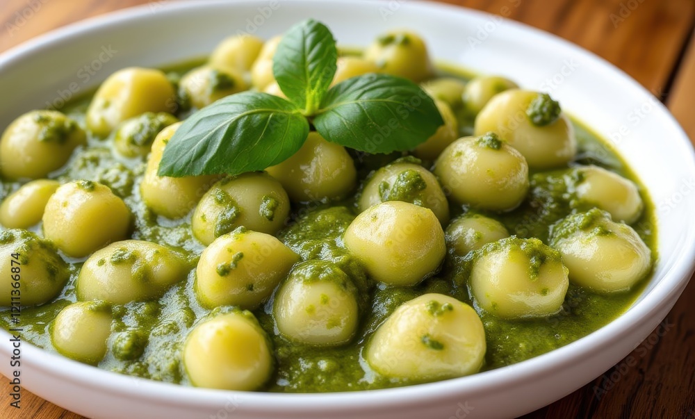 Delicious gnocchi with vibrant pesto sauce Delicious gnocchi with vibrant pesto sauce