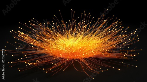 Orange fiber optic burst, dark background, digital art, website design