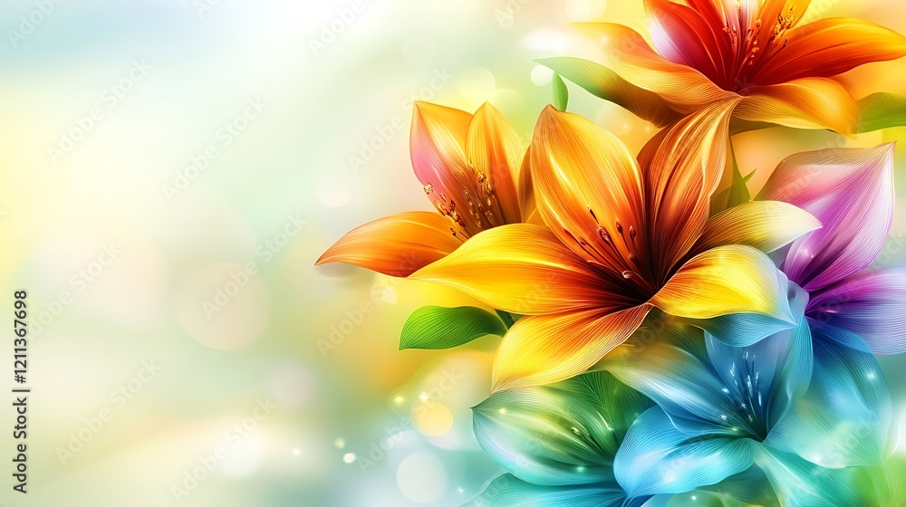 Vibrant Colorful Lilies Bloom Beautifully In Light Vibrant Colorful Lilies Bloom Beautifully In Light