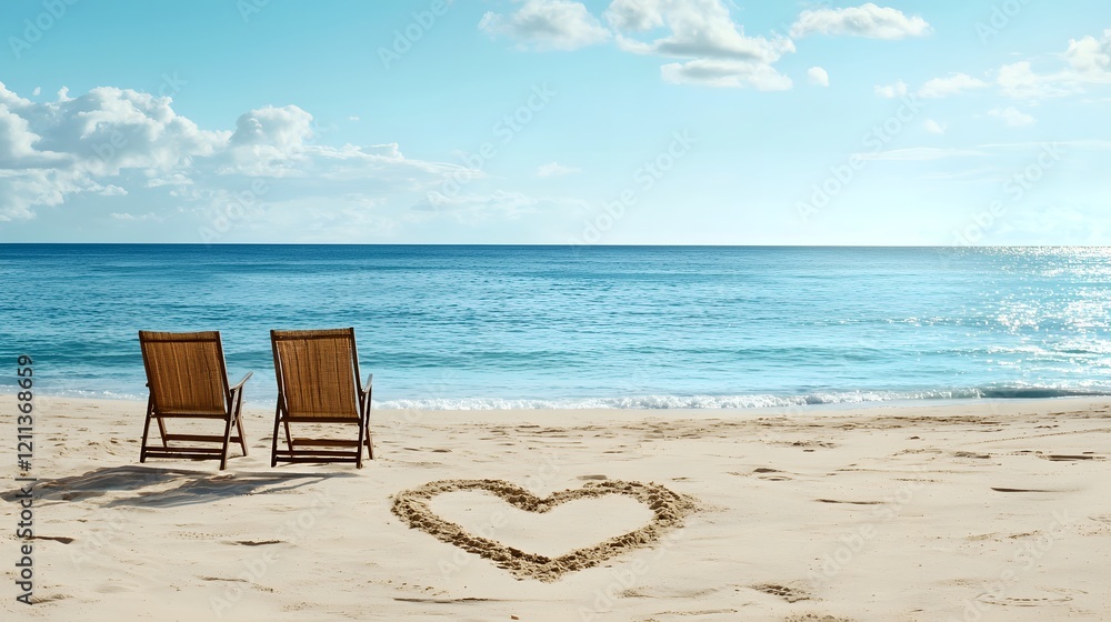 Romantic beach getaway tropical paradise image of heart in sand coastal atmosphere scenic viewpoint love concept Romantic beach getaway tropical paradise image of heart in sand coastal atmosphere scenic viewpoint love concept
