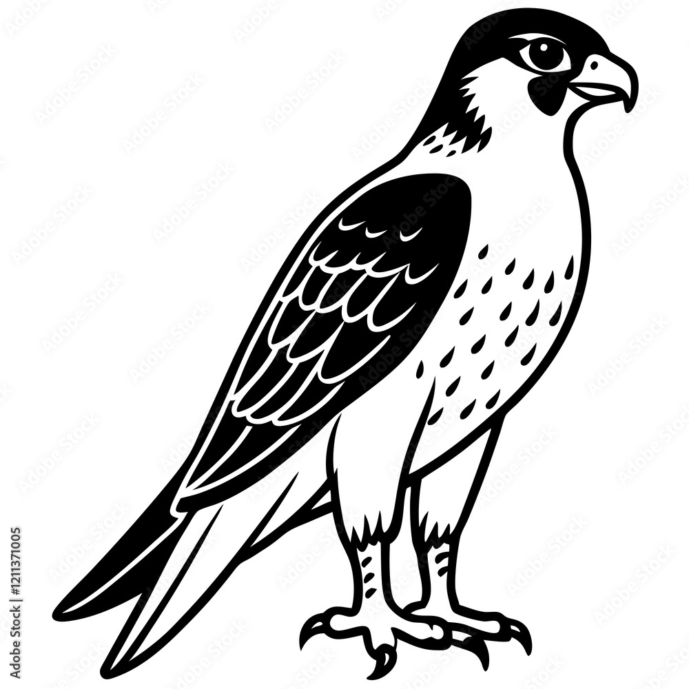 Graceful Peregrine Falcon Silhouette on White