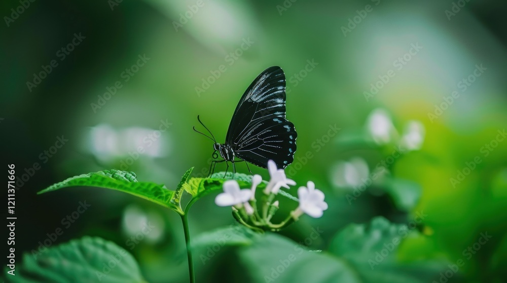 butterfly view on leaves decorated with twigs butterfly view on leaves decorated with twigs