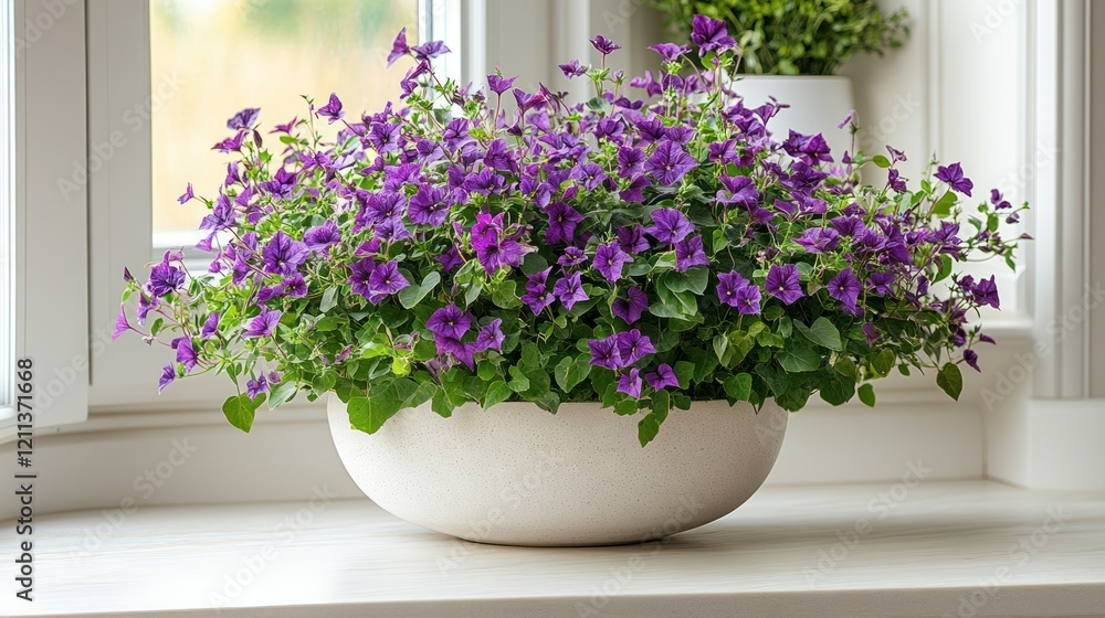 Obraz premium Stunning Purple Petunias in a White Pot