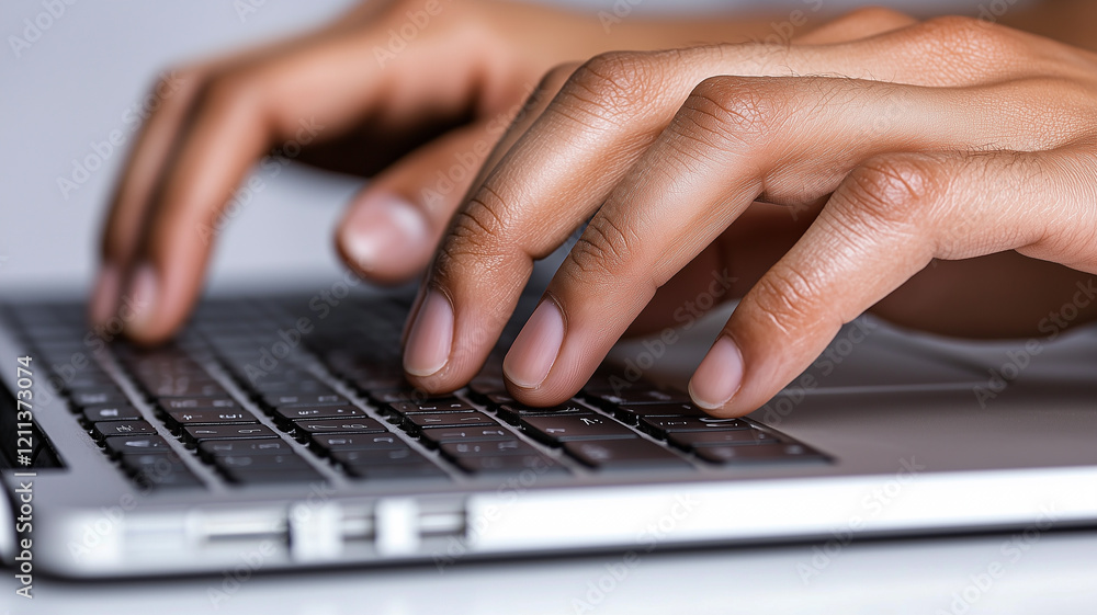 Closeup of businesswoman hands typing on laptop keyboard in office.
Closeup of businesswoman hands typing on laptop keyboard in office.