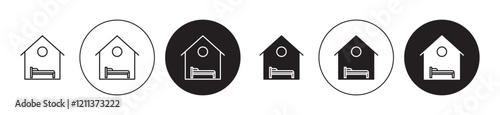 Accommodation icons set in black filled and stroke line style