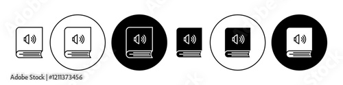 Audiobook icons set in black filled and stroke line style