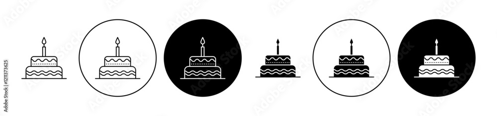 Birthday cake icons set in black filled and stroke line style Birthday cake icons set in black filled and stroke line style