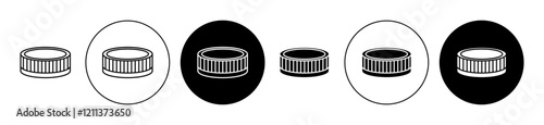 Bottle cap icons set in black filled and stroke line style