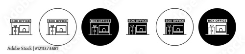 Box office icons set in black filled and stroke line style