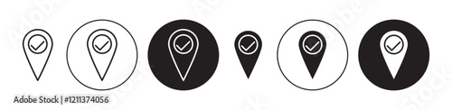 Checkpoint icons set in black filled and stroke line style
