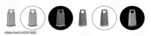 Cheese grater icons set in black filled and stroke line style