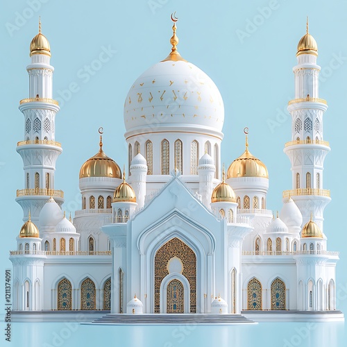 Wallpaper Mural 3d Ramadan Kareem with golden moon star and lantern, mosque door islamic pattern, arabic coffee pot, date palm fruit, podium as luxury islamic background. Torontodigital.ca