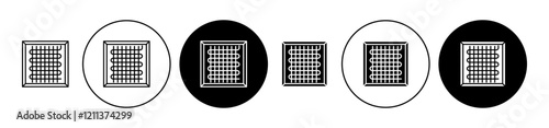 Condenser coil icons set in black filled and stroke line style