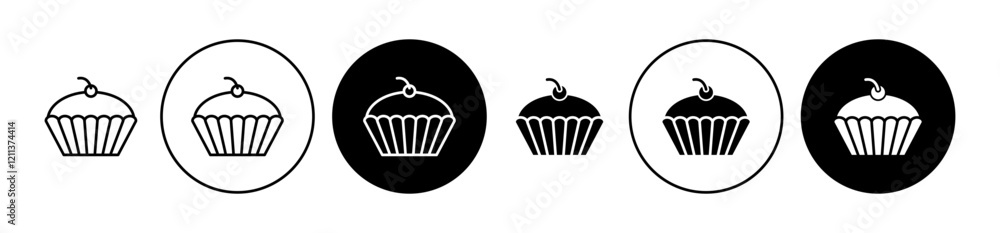 Cupcake icons set in black filled and stroke line style Cupcake icons set in black filled and stroke line style