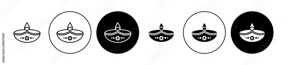 Diwali icons set in black filled and stroke line style Diwali icons set in black filled and stroke line style