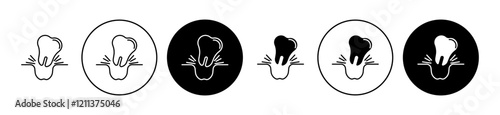 Extraction tooth icons set in black filled and stroke line style