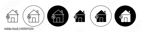 Fixed rate mortgage icons set in black filled and stroke line style