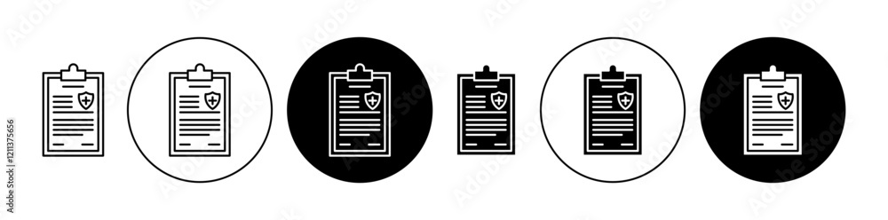 Health insurance icons set in black filled and stroke line style