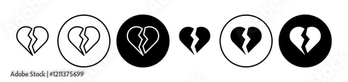 Heartbreak icons set in black filled and stroke line style