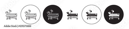 Hospital bed icons set in black filled and stroke line style