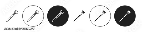 Inclined makeup brush icons set in black filled and stroke line style