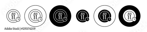 Intermittent fasting icons set in black filled and stroke line style