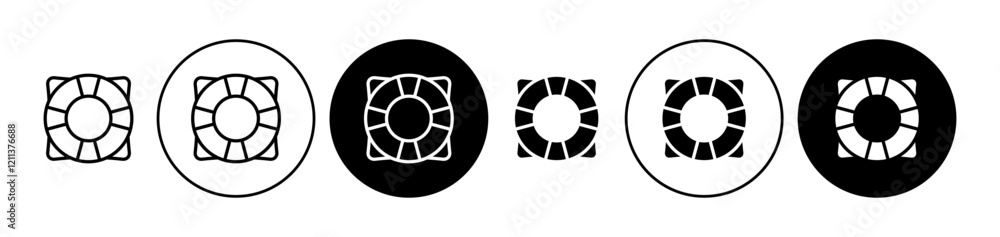 Lifebuoy icons set in black filled and stroke line style Lifebuoy icons set in black filled and stroke line style