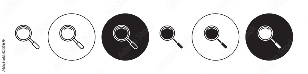 Loupe icons set in black filled and stroke line style Loupe icons set in black filled and stroke line style