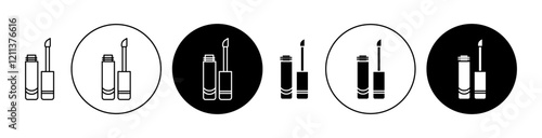 Lip gloss icons set in black filled and stroke line style