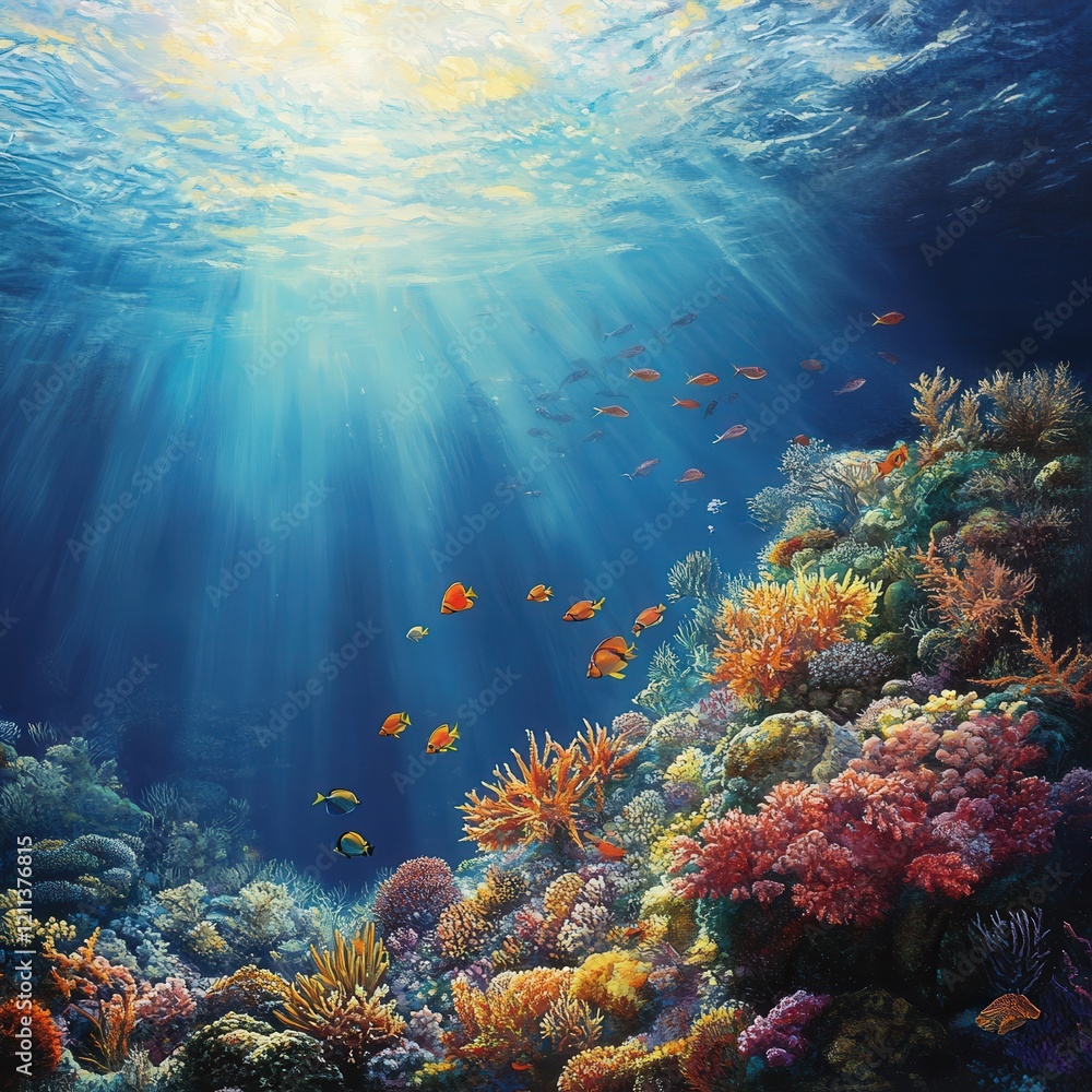 Fototapeta premium picturesque underwater scene featuring a rich coral reef surrounded by colorful fish.