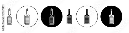 Microplane grater icons set in black filled and stroke line style