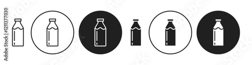 Milk bottle icons set in black filled and stroke line style