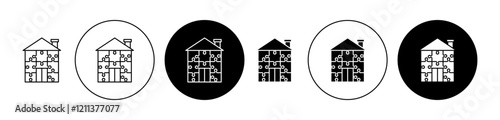 Modular house icons set in black filled and stroke line style