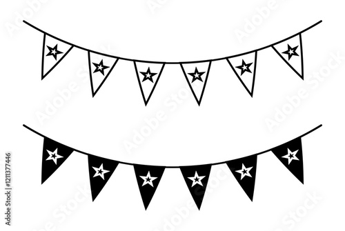 Party pennants icons set in black filled and stroke line style