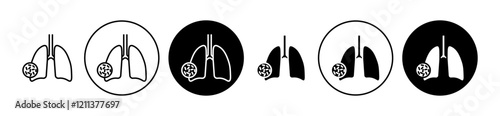 Pneumonia bacterium icons set in black filled and stroke line style
