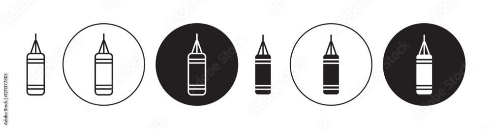 Punching bag icons set in black filled and stroke line style Punching bag icons set in black filled and stroke line style