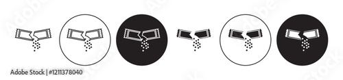 Ripped packet sugar icons set in black filled and stroke line style