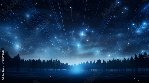 Breathtaking image of a starry night sky with laser beams tracing the outlines of celestial constellations creating a mesmerizing futuristic and mysterious visual experience