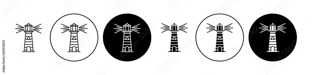 Searchlight tower icons set in black filled and stroke line style Searchlight tower icons set in black filled and stroke line style