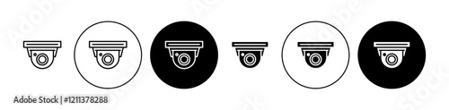 Security cam icons set in black filled and stroke line style