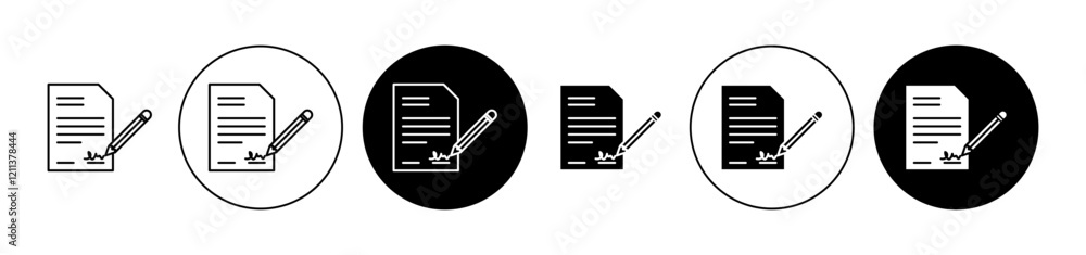 Signature in documents icons set in black filled and stroke line style Signature in documents icons set in black filled and stroke line style