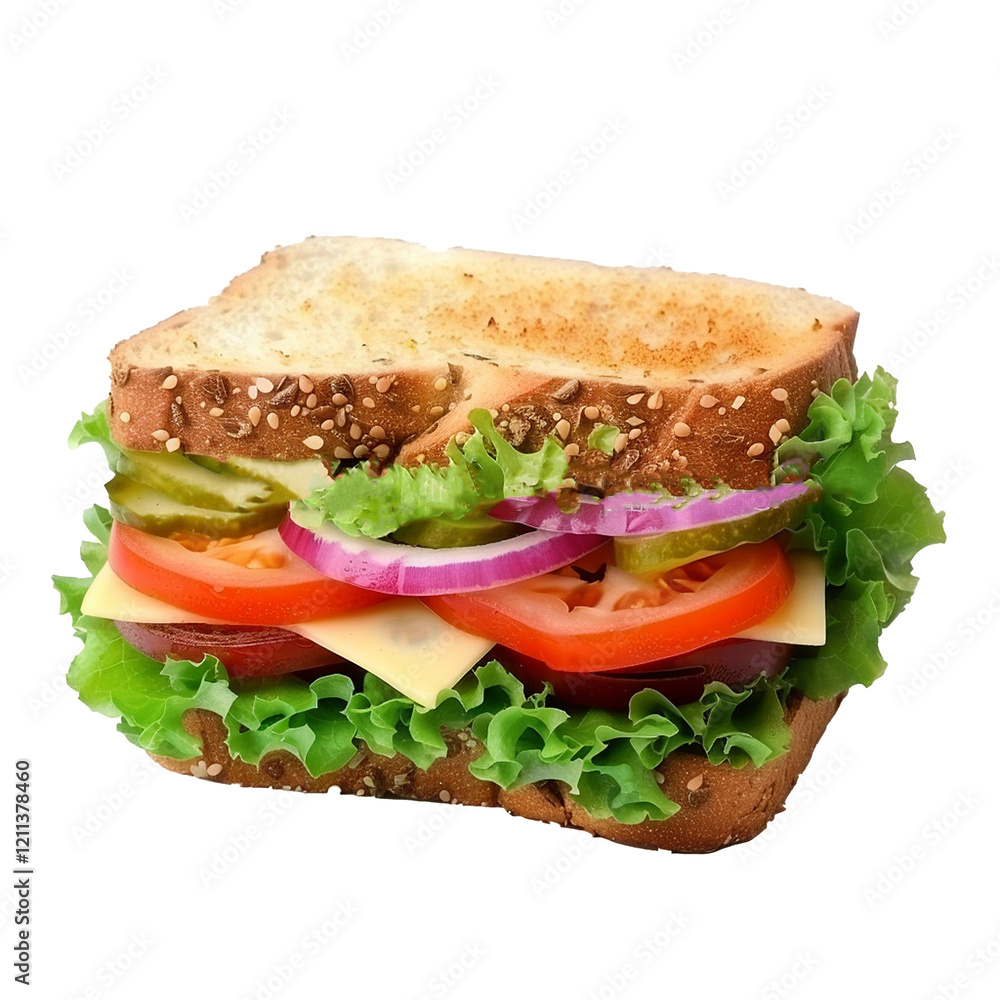 Delicious Veggie Sandwich Toasted Bread Lettuce Tomato Onion Cheese Pickles, Delicious Veggie Sandwich Toasted Bread Lettuce Tomato Onion Cheese Pickles,