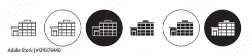 Showroom icons set in black filled and stroke line style