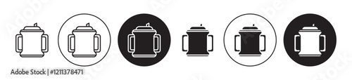Sippy cup icons set in black filled and stroke line style