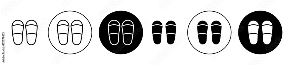 Slippers icons set in black filled and stroke line style Slippers icons set in black filled and stroke line style