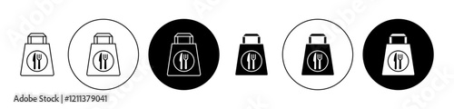 Take away food icons set in black filled and stroke line style
